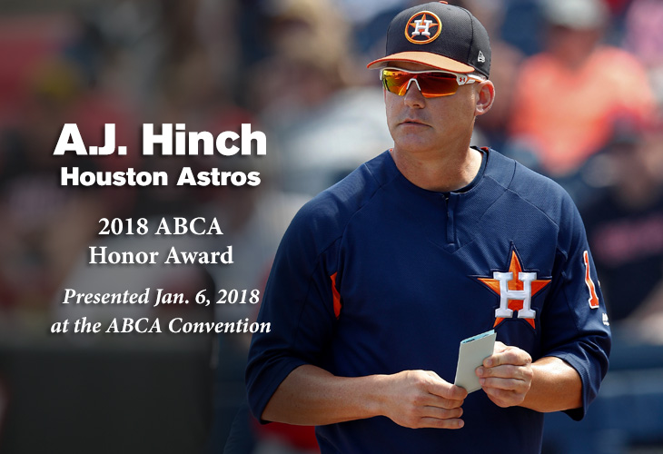 2018 ABCA Honor Award recipient A.J. Hinch