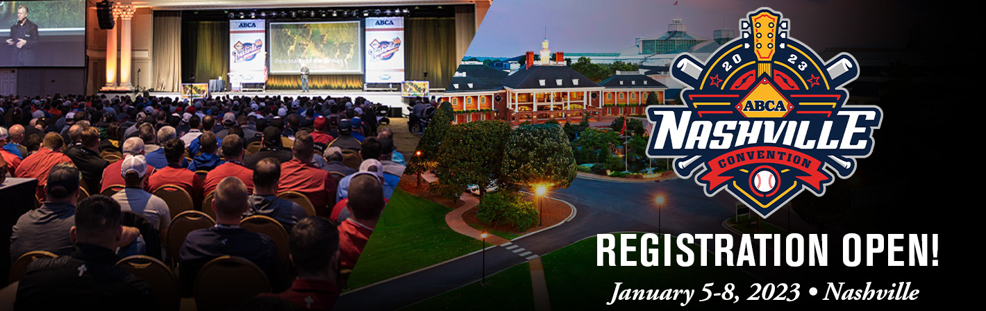 Banner with an image of the ABCA General Session from 2020 on the left side and the Gaylord Opryland Hotel on the right side with the text Registration Open