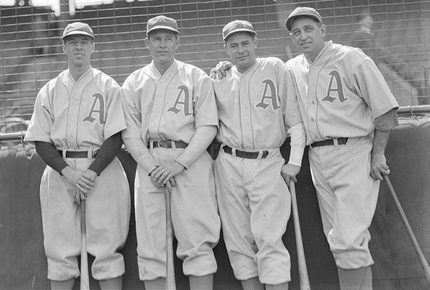 Charlie Berry along with three teammates in their Philadelphia Athletics uniforms
