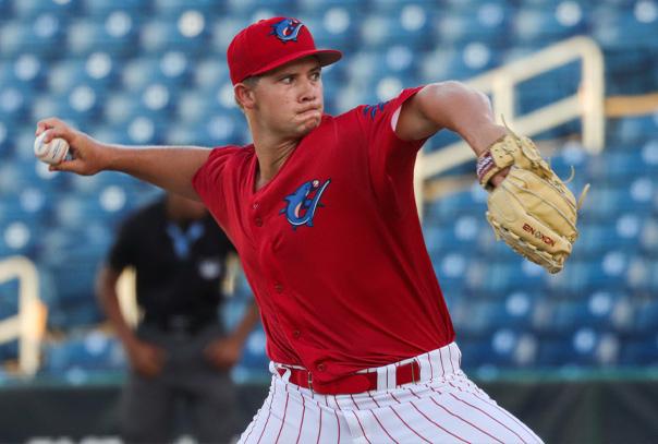 Minor League pitcher throwing a pitch