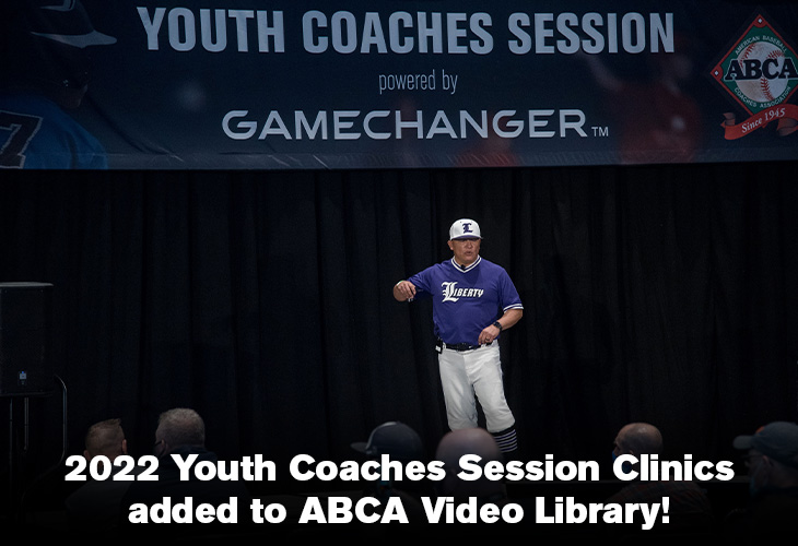 Youth speaker Uby Martinez speaking on stage at 2022 ABCA Convention with text at bottom of image annoucning Youth Session Videos Available